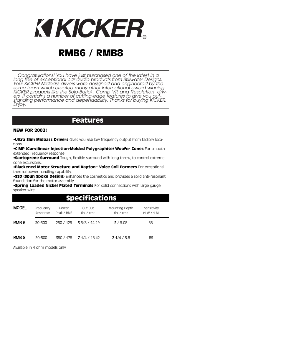 Kicker RMB8 User Manual | 4 pages