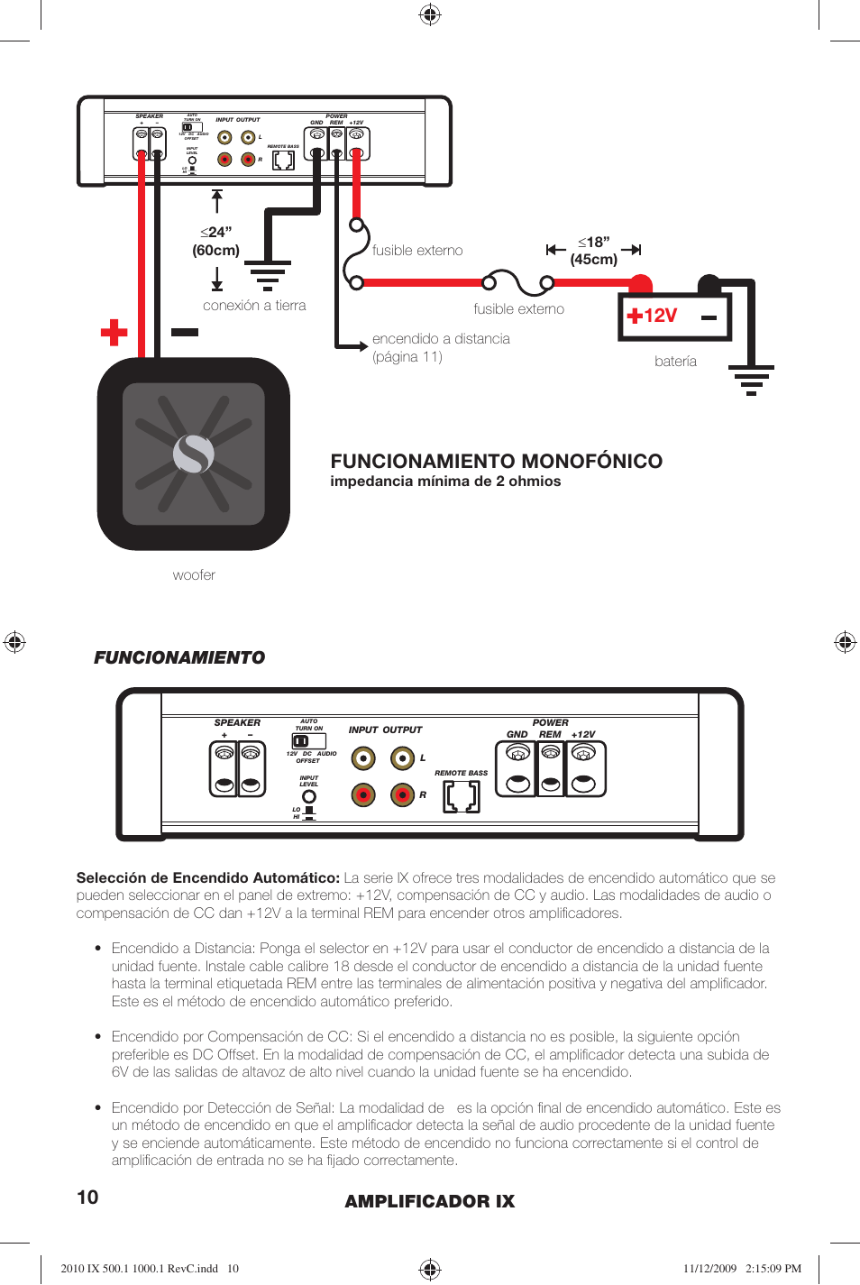 Funcionamiento monofónico, Amplificador ix, Funcionamiento | Kicker IX AMPLIFIER 10IX1000.1 User Manual | Page 10 / 28