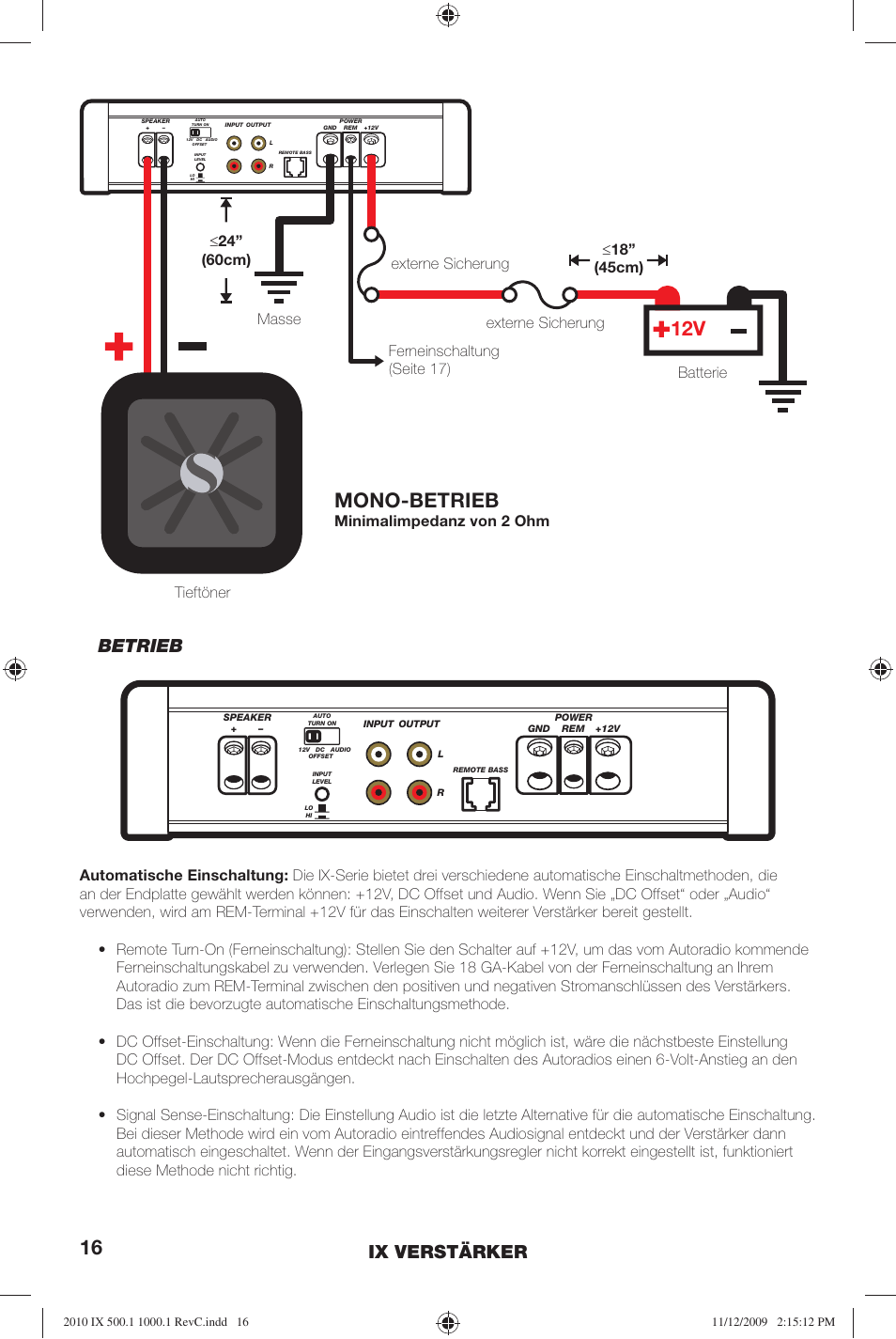 Mono-betrieb, Ix verstärker, Betrieb | Tieftöner | Kicker IX AMPLIFIER 10IX1000.1 User Manual | Page 16 / 28