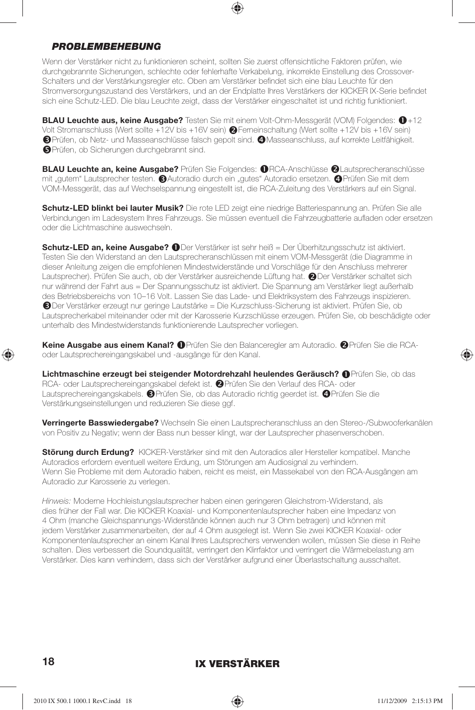 Kicker IX AMPLIFIER 10IX1000.1 User Manual | Page 18 / 28