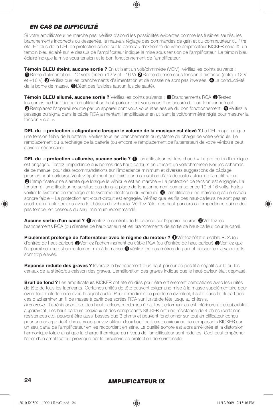 Kicker IX AMPLIFIER 10IX1000.1 User Manual | Page 24 / 28