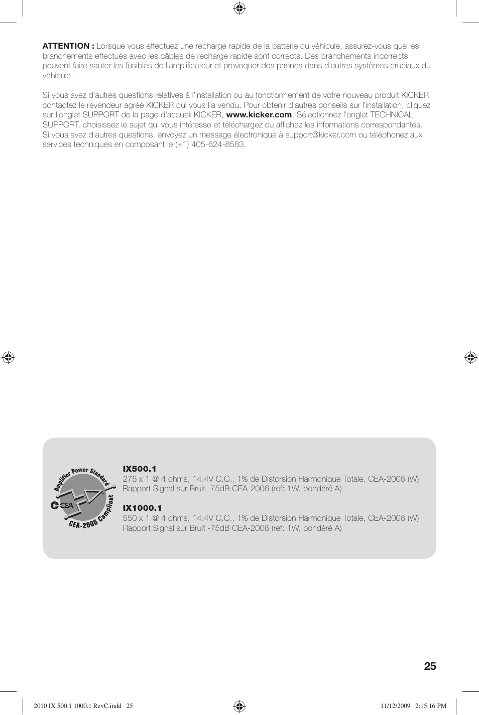 Kicker IX AMPLIFIER 10IX1000.1 User Manual | Page 25 / 28