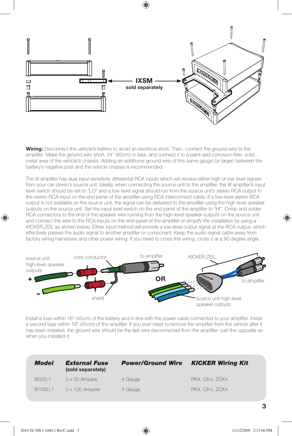 Ixsm | Kicker IX AMPLIFIER 10IX1000.1 User Manual | Page 3 / 28