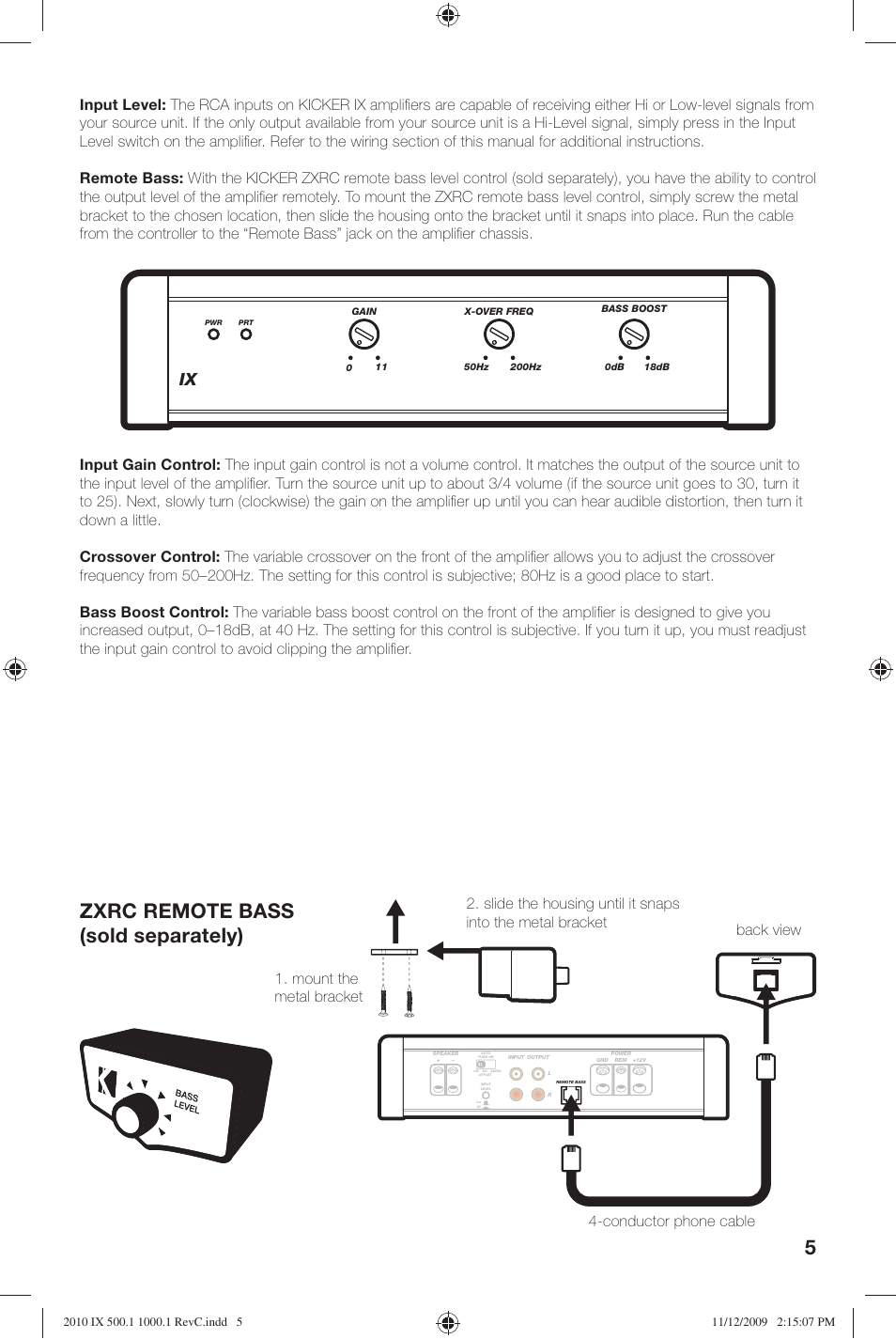 Zxrc remote bass (sold separately) | Kicker IX AMPLIFIER 10IX1000.1 User Manual | Page 5 / 28