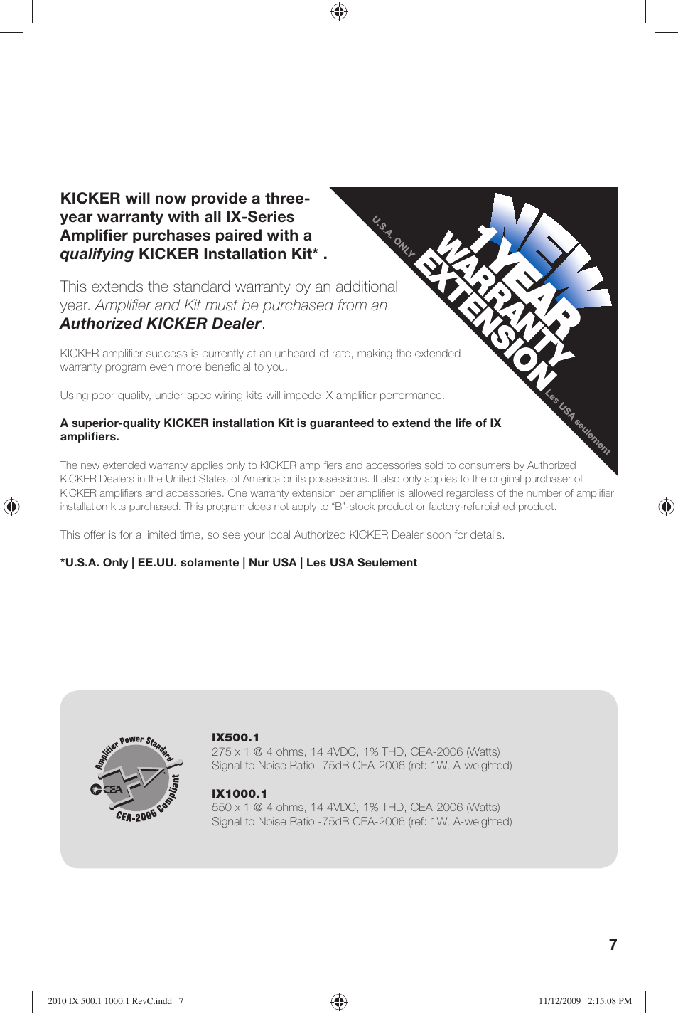 Kicker IX AMPLIFIER 10IX1000.1 User Manual | Page 7 / 28