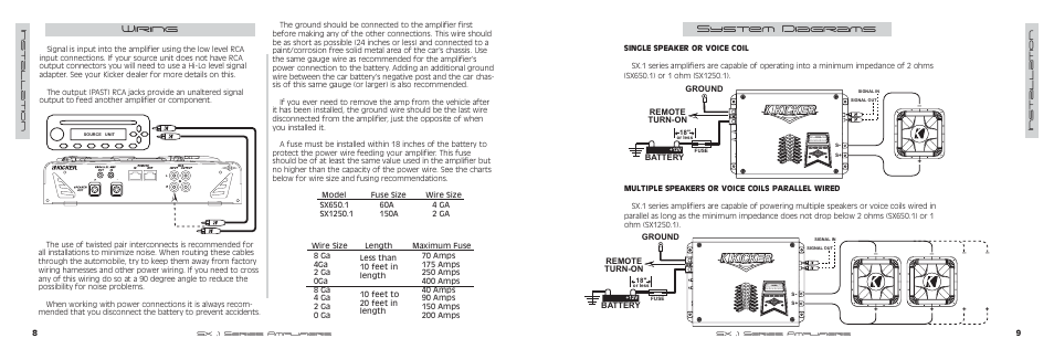 System diagrams, Wiring, Ground remote turn-on battery | Kicker SX SERIES SX650.1 User Manual | Page 5 / 20