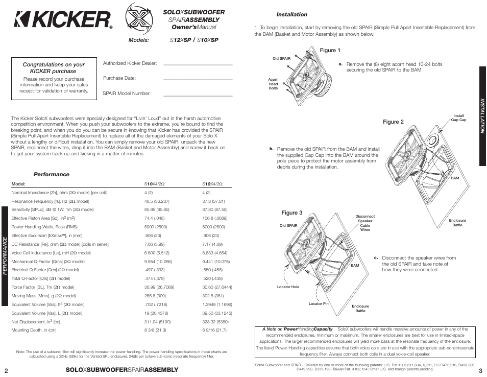 Solo x subwoofer spair assembly owner’s manual, Solo x subwoofer spair assembly 3 | Kicker S10XSP User Manual | Page 2 / 4