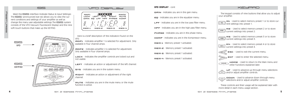 Kicker, Keypad, Isis vfd display | Isis | Kicker SX500.2 User Manual | Page 3 / 20