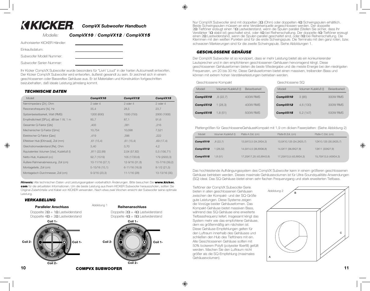Compvx subwoofer handbuch | Kicker CVX COMPVX10 User Manual | Page 6 / 11