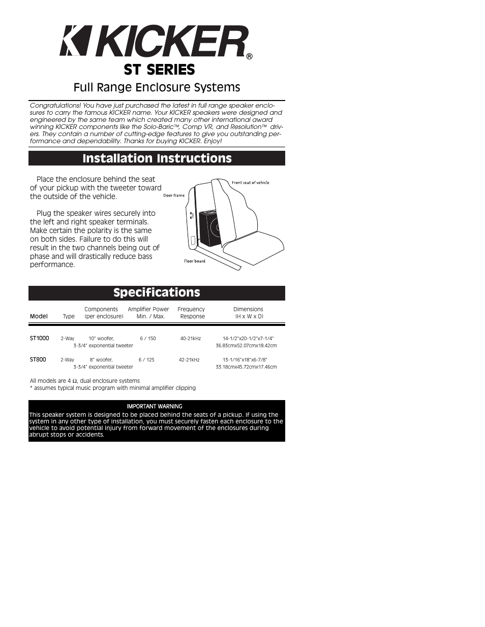 Kicker ST SERIES ST800 User Manual | 2 pages