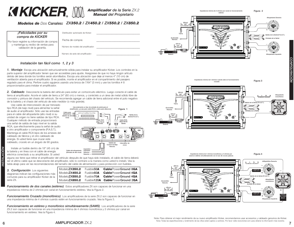 Hi-level input + - - + off hi lo, Instalación tan fácil como 1, 2 y 3, Felicidades por su compra de kicker | Kicker ZX350.2 User Manual | Page 4 / 10