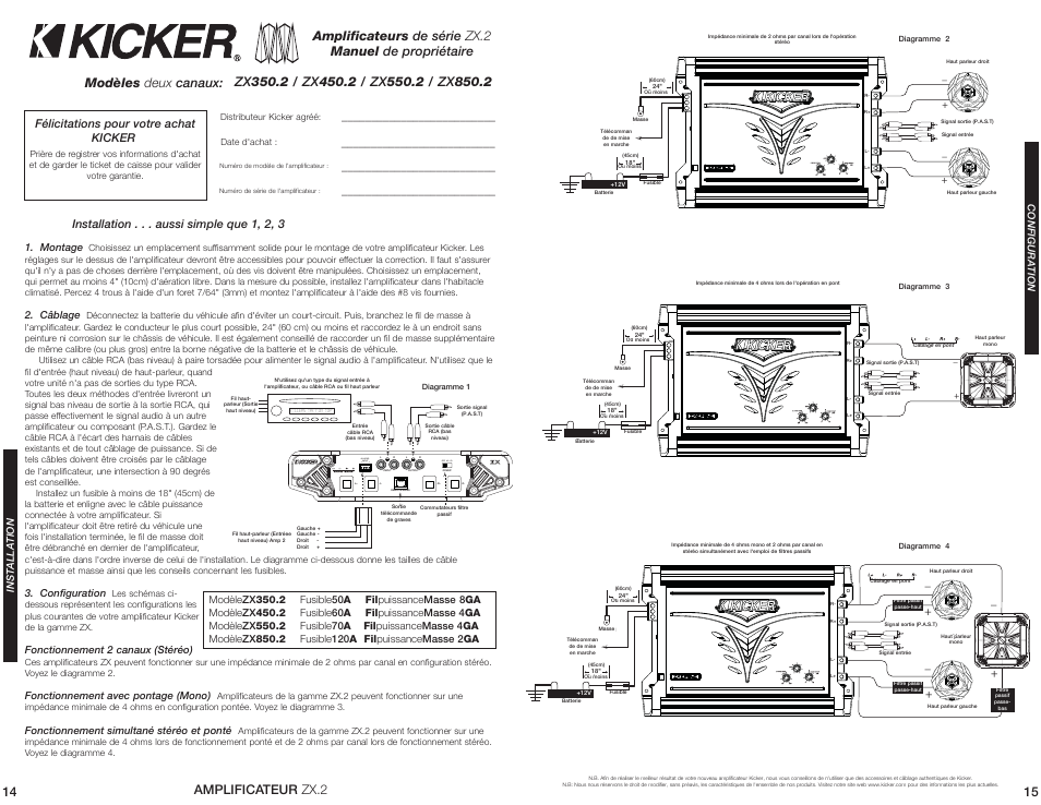 Hi-level input + - - + off hi lo, Installation . . . aussi simple que 1, 2, 3, Félicitations pour votre achat kicker | Kicker ZX350.2 User Manual | Page 8 / 10