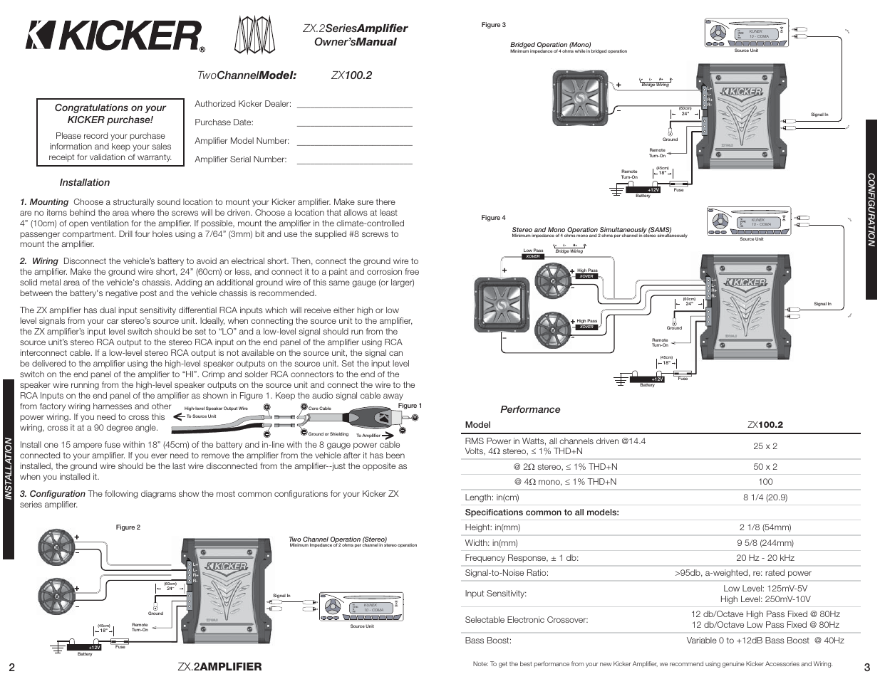 2zx. 2amplifier | Kicker ZX100.2 User Manual | Page 2 / 4