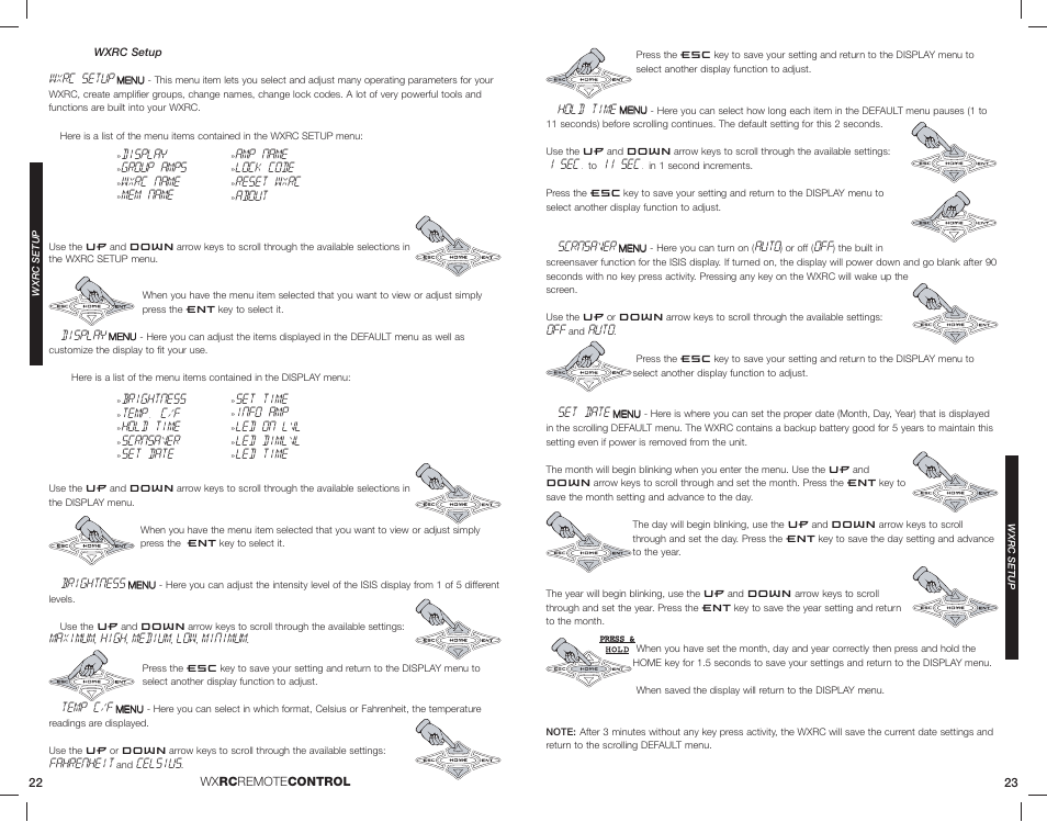 Wxrc setup, Display, Brightness | Maximum, High, Medium, Minimum, Temp c/f, Fahrenheit, Celsius | Kicker 08WXRC User Manual | Page 12 / 21