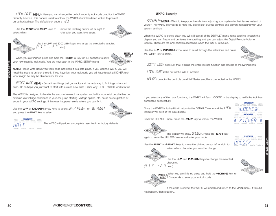 Lock code, A b c, Reset wxrc | Skip reset, Do reset, Security, Don’t lock, Lock wxrc, Unlock, Lock | Kicker 08WXRC User Manual | Page 16 / 21