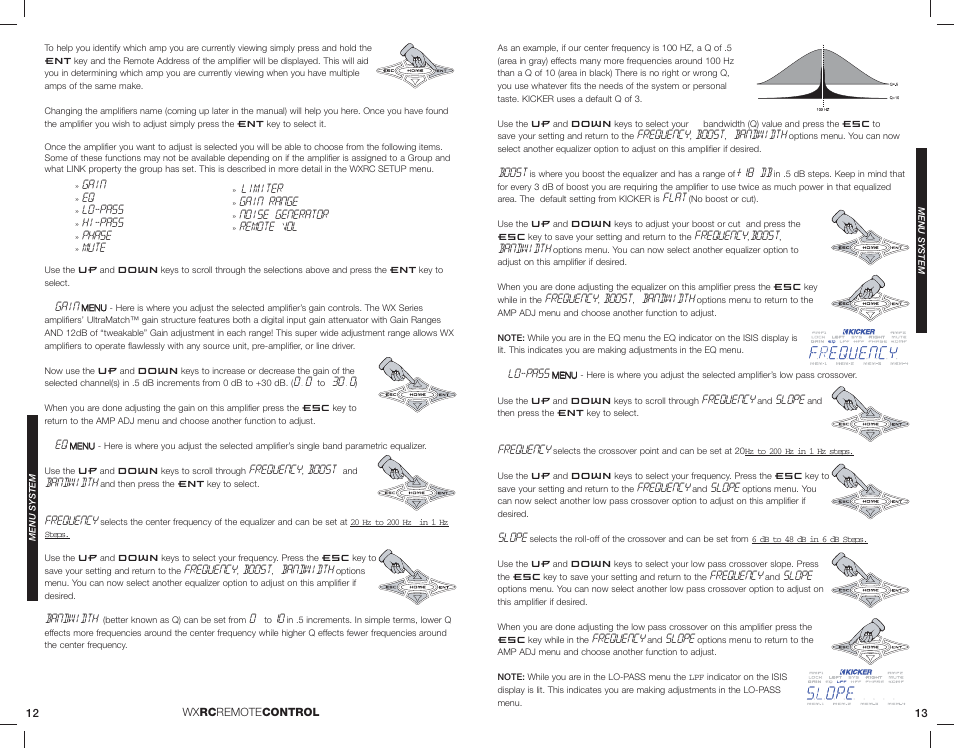 Gain, Frequency, Boost | Bandwidth, Lo-pass, Hi-pass, Phase, Mute, Limiter, Gain range | Kicker 08WXRC User Manual | Page 7 / 21