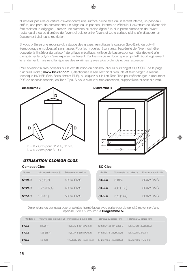 Utilisation cloison clos | Kicker SOLO-BARIC S12L3 User Manual | Page 16 / 20