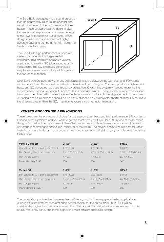 Ba c, Vented enclosure applications | Kicker SOLO-BARIC S12L3 User Manual | Page 5 / 20