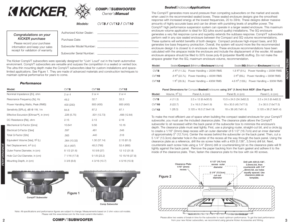 Comp vt subwoofer owner’s manual, Comp vt subwoofer 3 | Kicker COMPVT CVT10 User Manual | Page 2 / 4