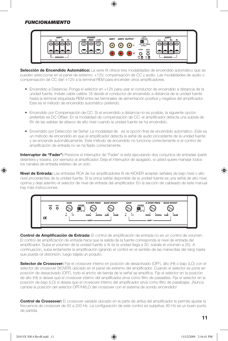 Funcionamiento | Kicker IX Amplifier 10IX500.4 User Manual | Page 11 / 28