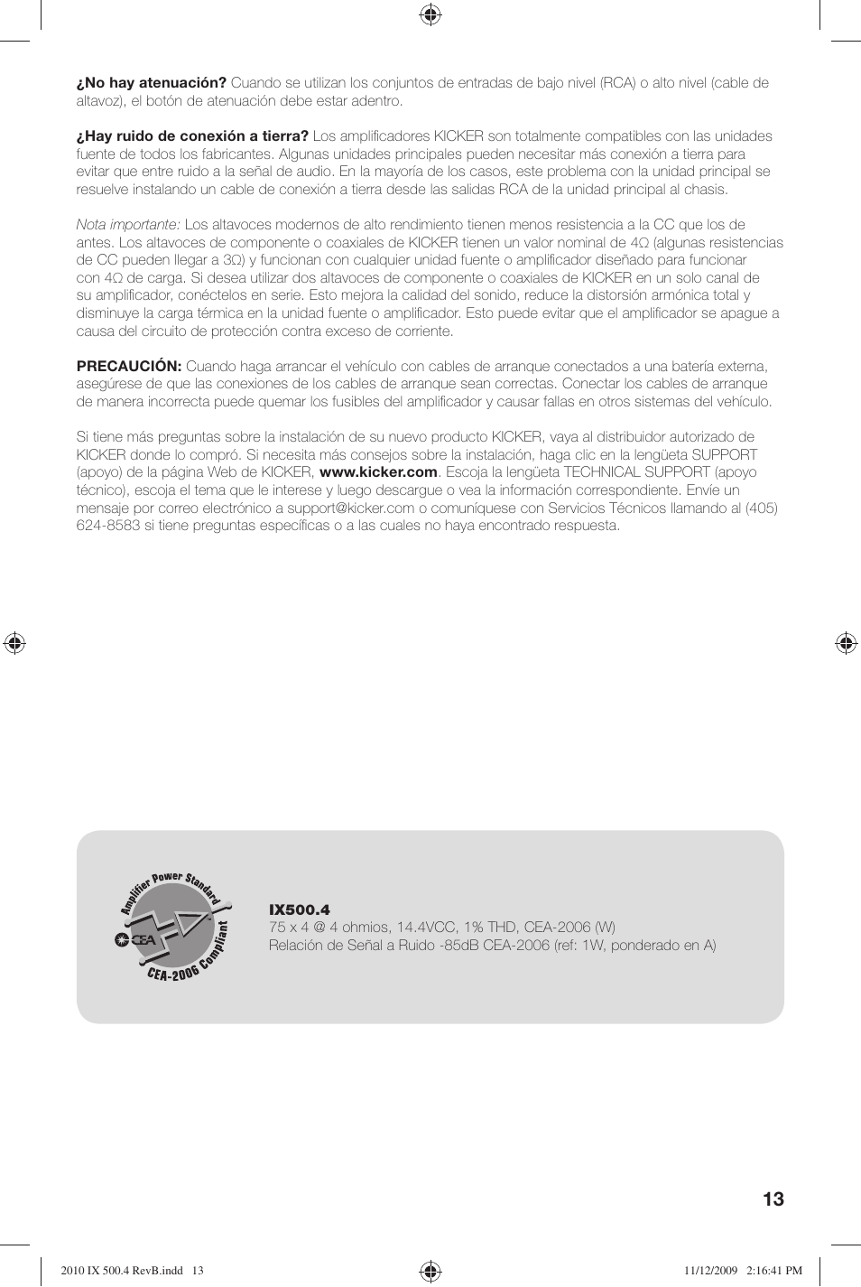 Kicker IX Amplifier 10IX500.4 User Manual | Page 13 / 28