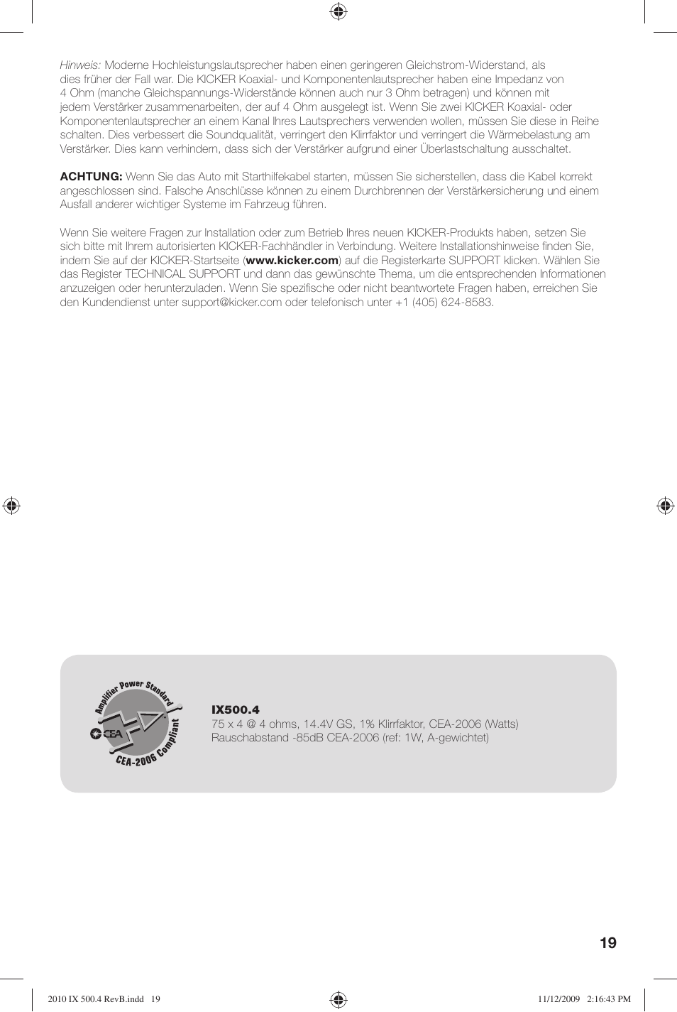 Kicker IX Amplifier 10IX500.4 User Manual | Page 19 / 28