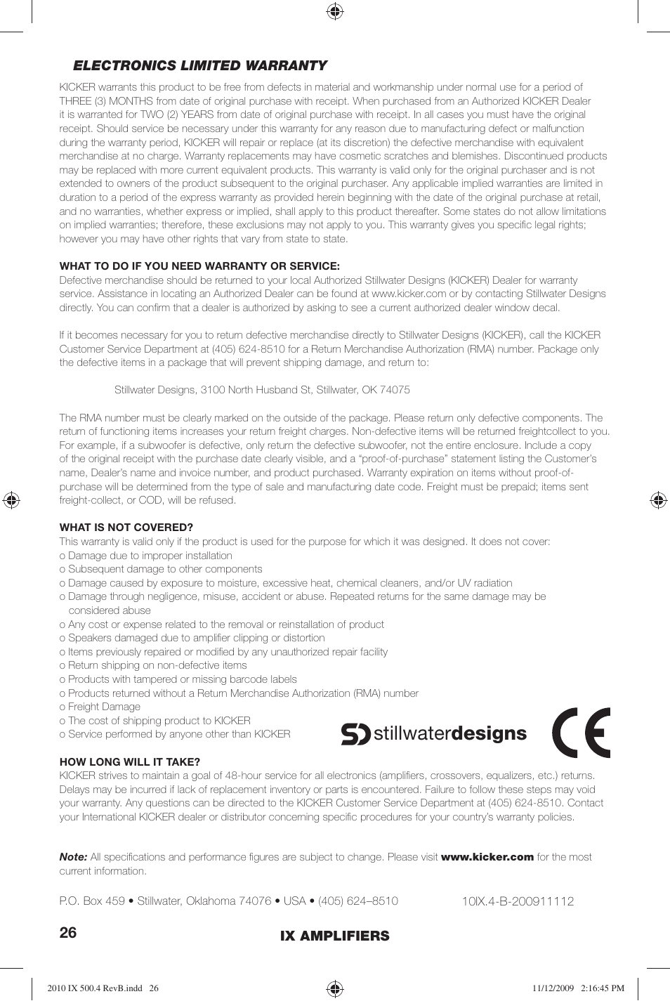 Stillwater designs | Kicker IX Amplifier 10IX500.4 User Manual | Page 26 / 28