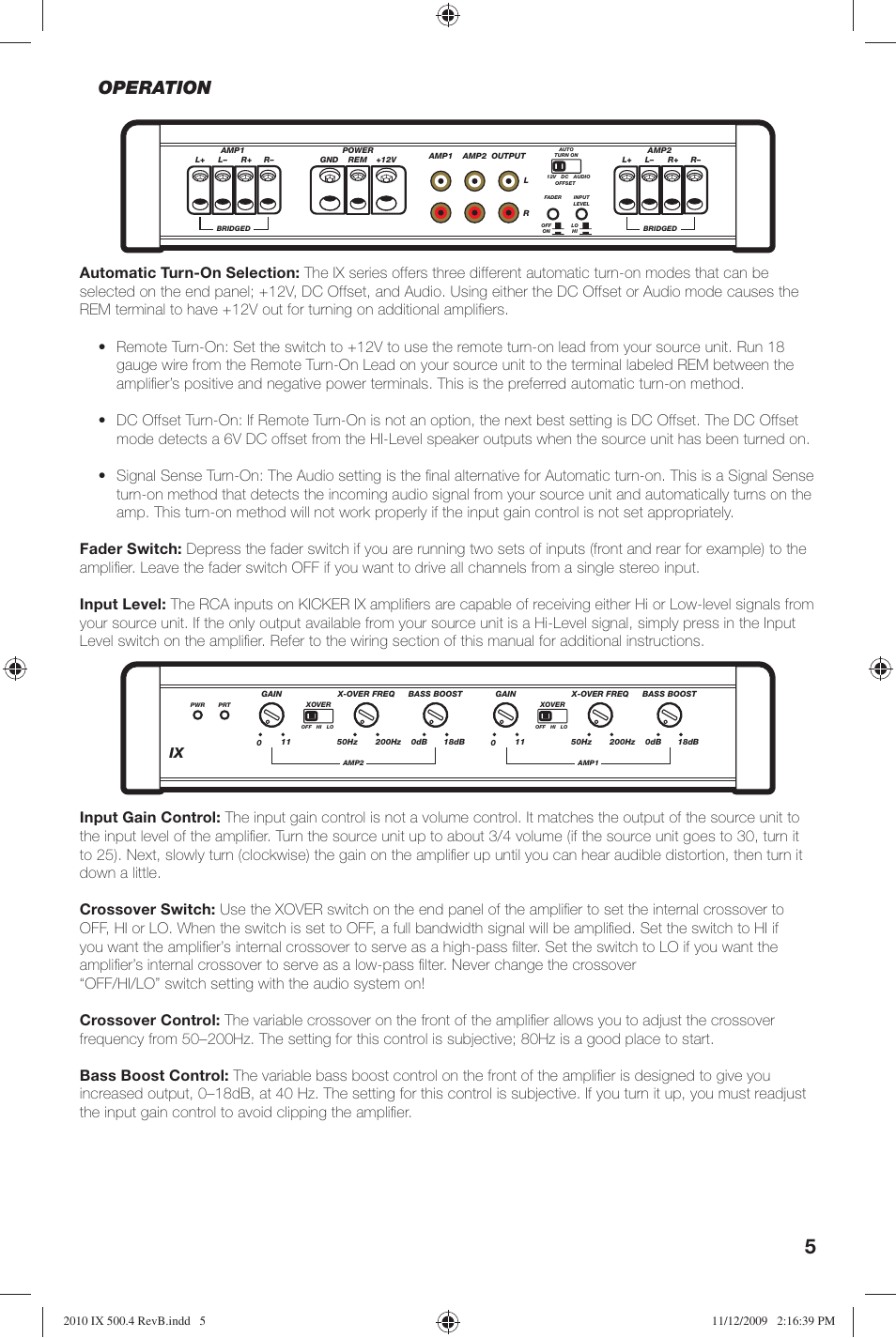 Operation | Kicker IX Amplifier 10IX500.4 User Manual | Page 5 / 28