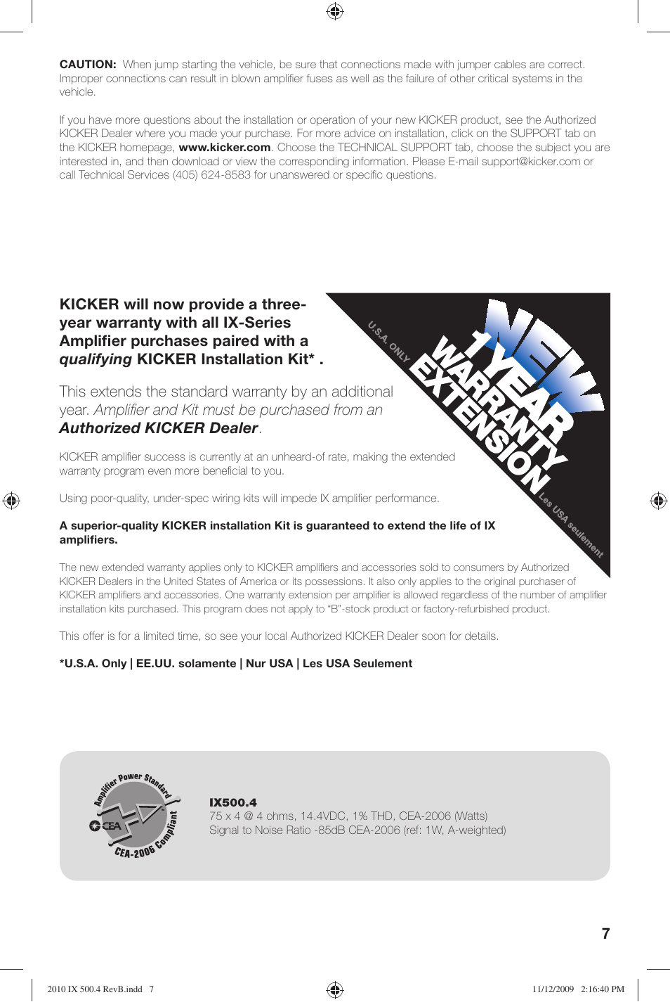 Kicker IX Amplifier 10IX500.4 User Manual | Page 7 / 28