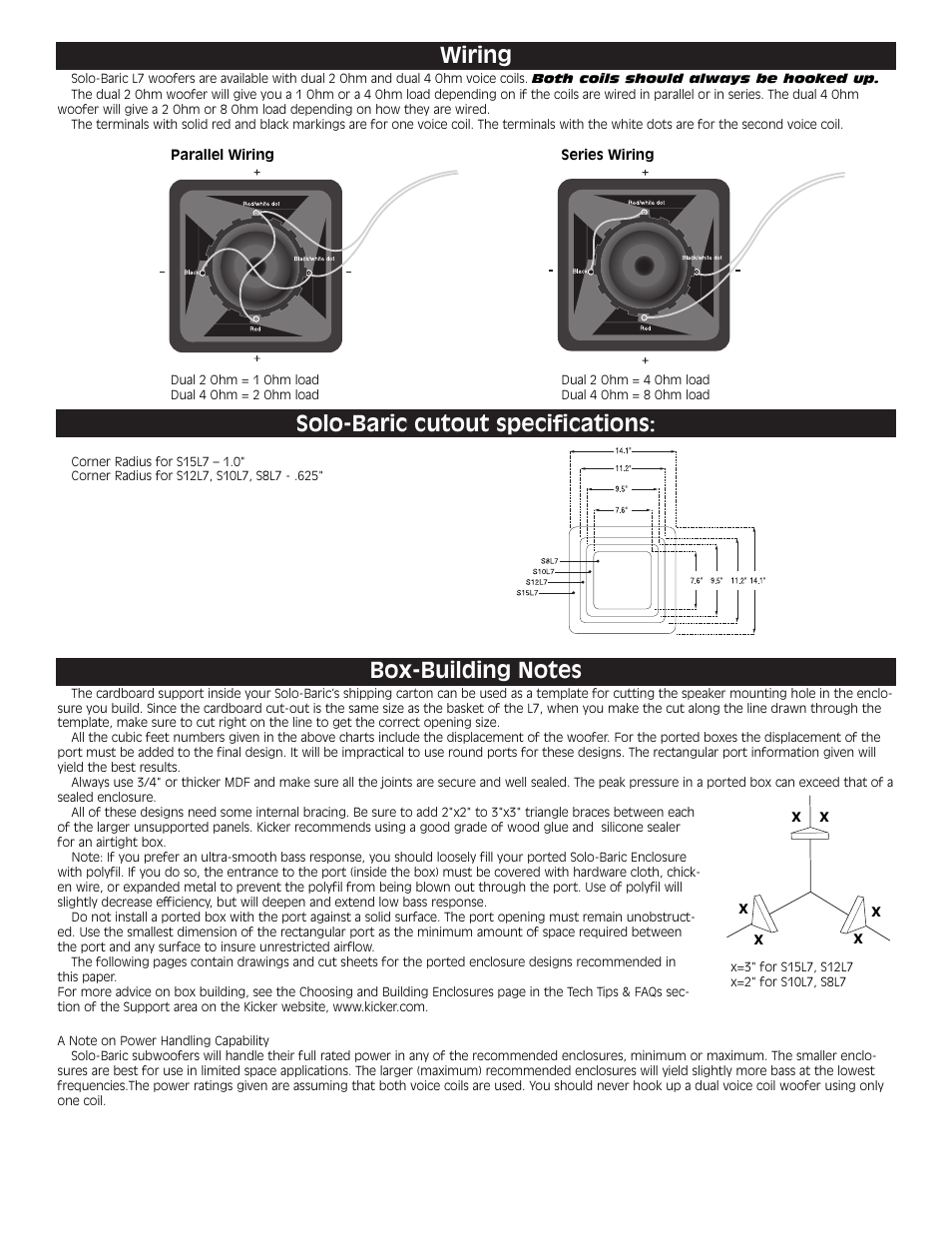 Wiring, Solo-baric cutout specifications | Kicker SOLO-BARIC S12L7 User Manual | Page 2 / 8