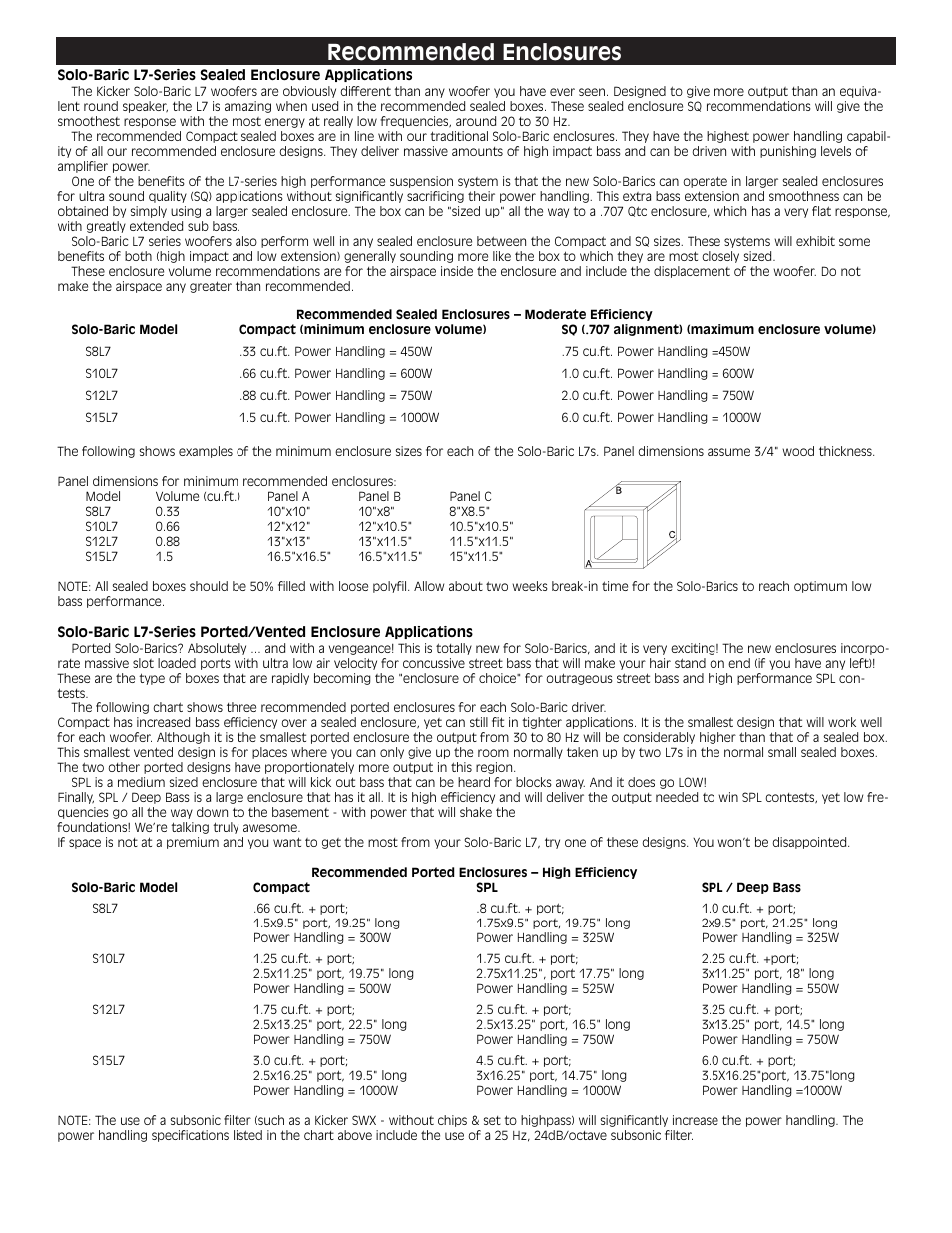 Recommended enclosures | Kicker SOLO-BARIC S12L7 User Manual | Page 3 / 8