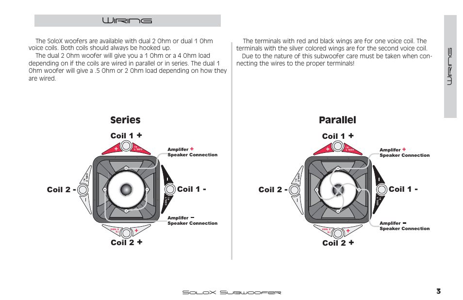 Wiring, Series parallel, Coil 1 | Coil 2 | Kicker SUBWOOFER SOLOX User Manual | Page 4 / 14