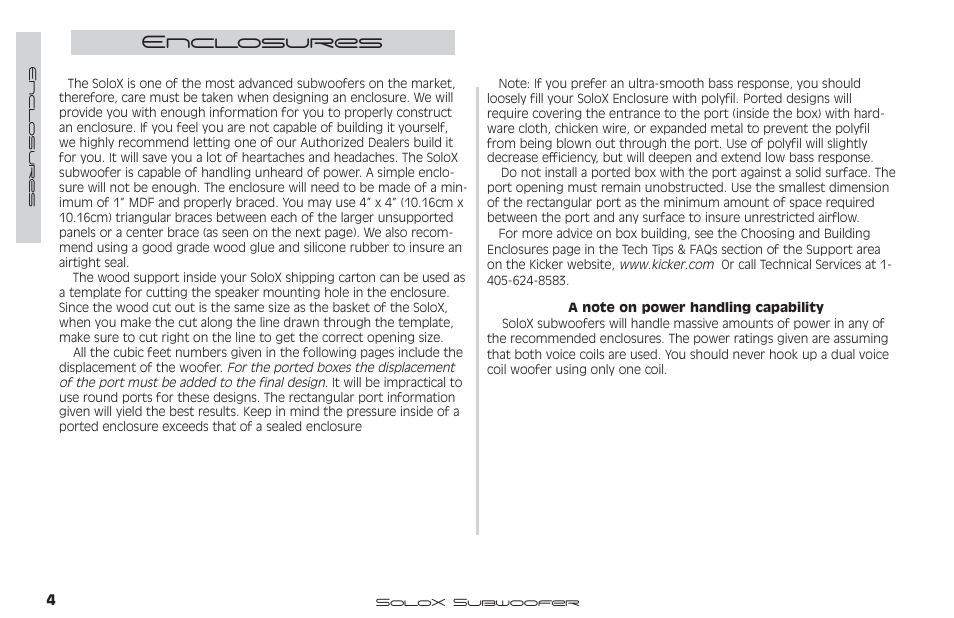 Enclosures | Kicker SUBWOOFER SOLOX User Manual | Page 5 / 14