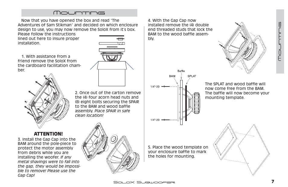 Mounting, Attention | Kicker SUBWOOFER SOLOX User Manual | Page 8 / 14