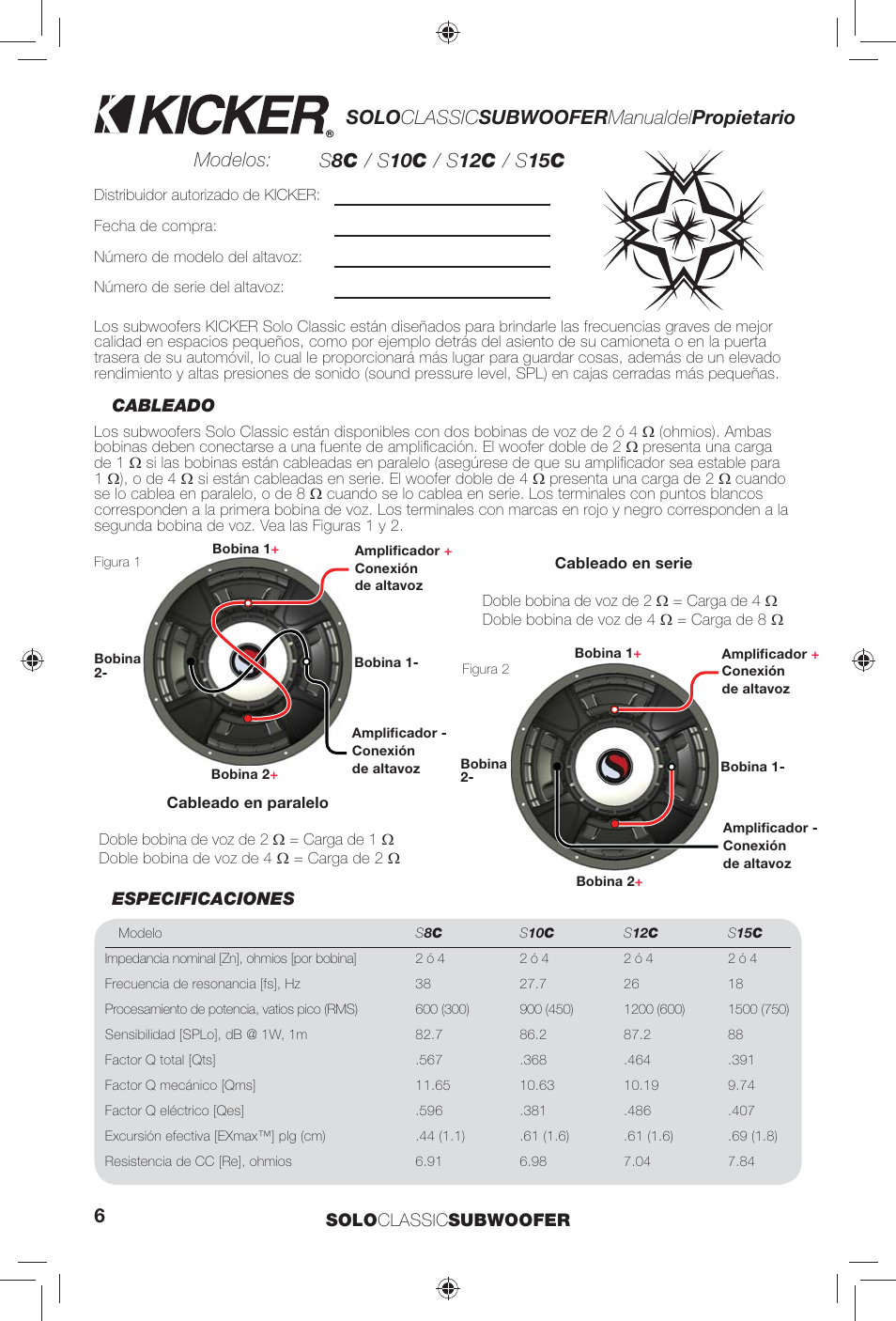 Solo classic subwoofer manualdel propietario | Kicker SOLOCLASSIC S12C User Manual | Page 6 / 12