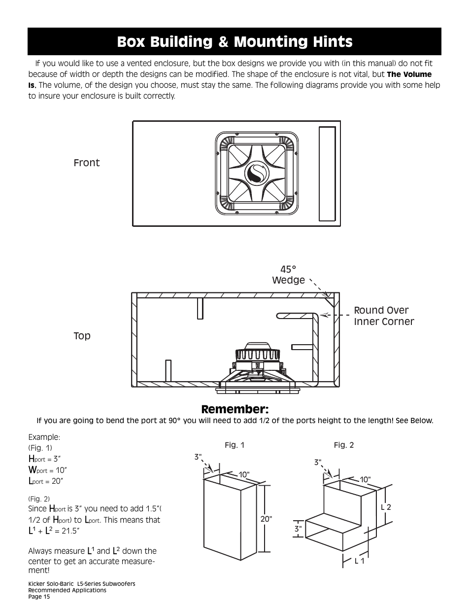 Box building & mounting hints, Remember | Kicker L5 User Manual | Page 15 / 36