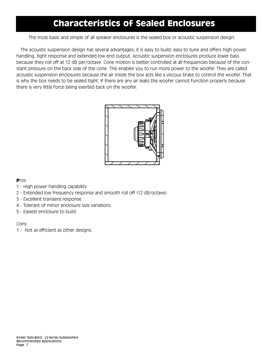 Characteristics of sealed enclosures | Kicker L5 User Manual | Page 7 / 36