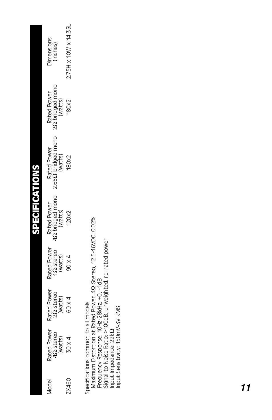 11 specifica tions | Kicker ZX460 User Manual | Page 11 / 12