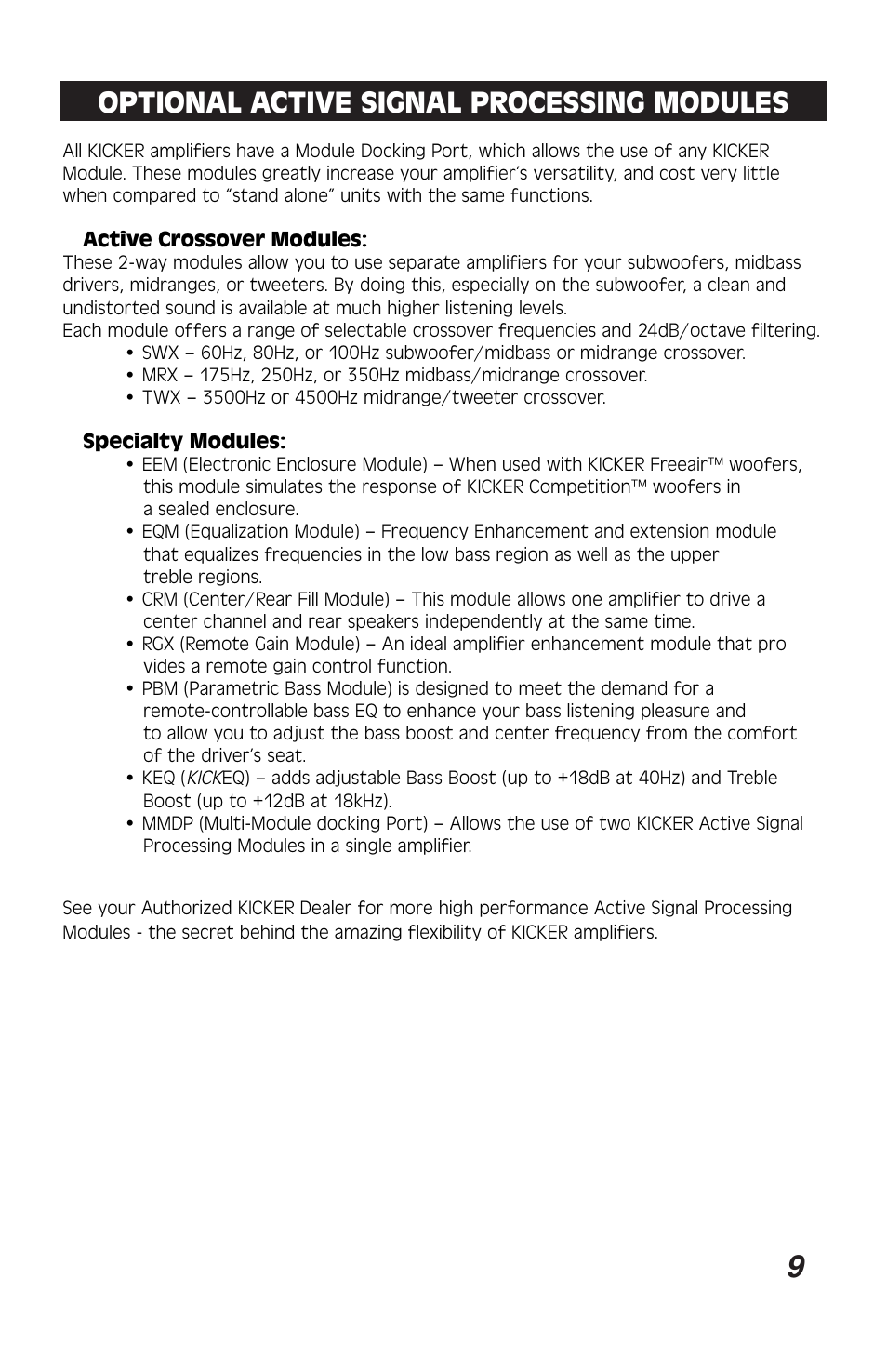 9optional active signal processing modules | Kicker ZX460 User Manual | Page 9 / 12