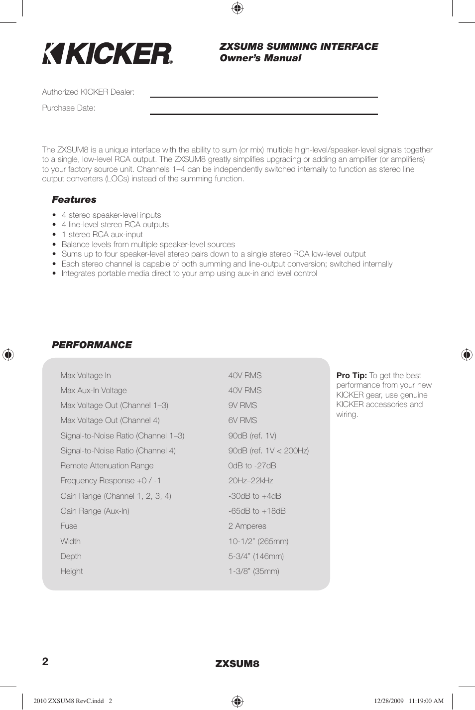 Kicker ZXSUM8 User Manual | Page 2 / 32