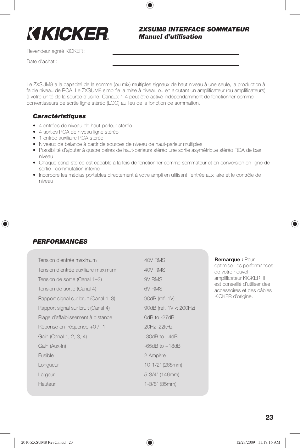Kicker ZXSUM8 User Manual | Page 23 / 32