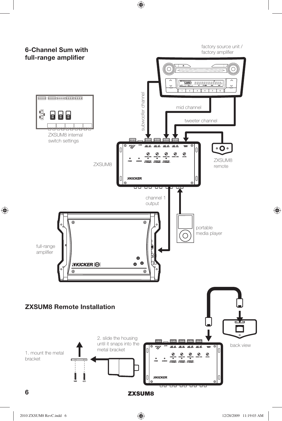 Channel sum with full-range ampliﬁ er, Zxsum8 remote installation | Kicker ZXSUM8 User Manual | Page 6 / 32