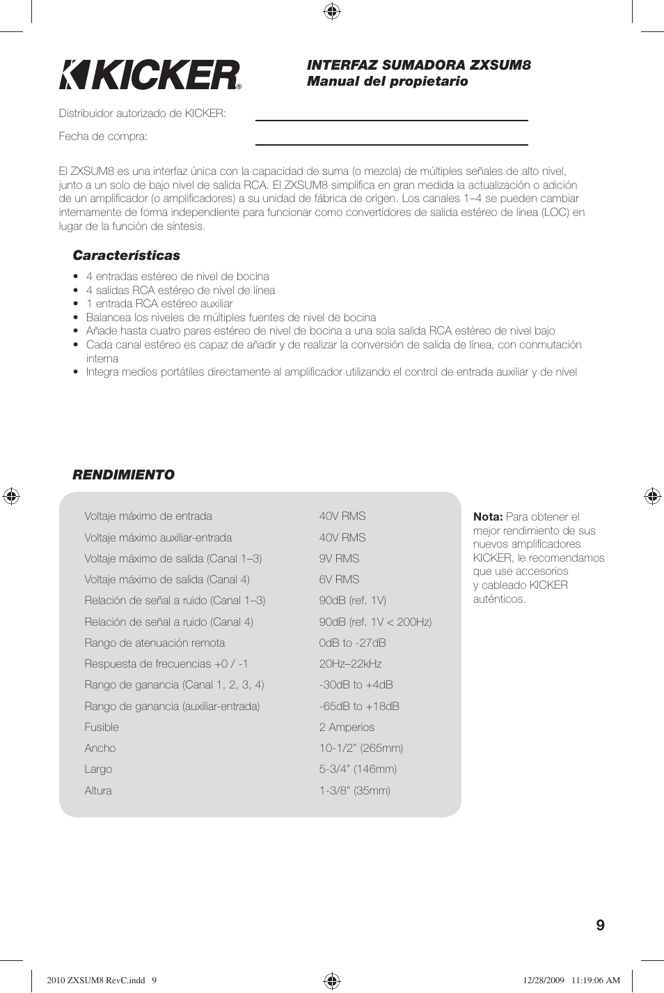 Kicker ZXSUM8 User Manual | Page 9 / 32