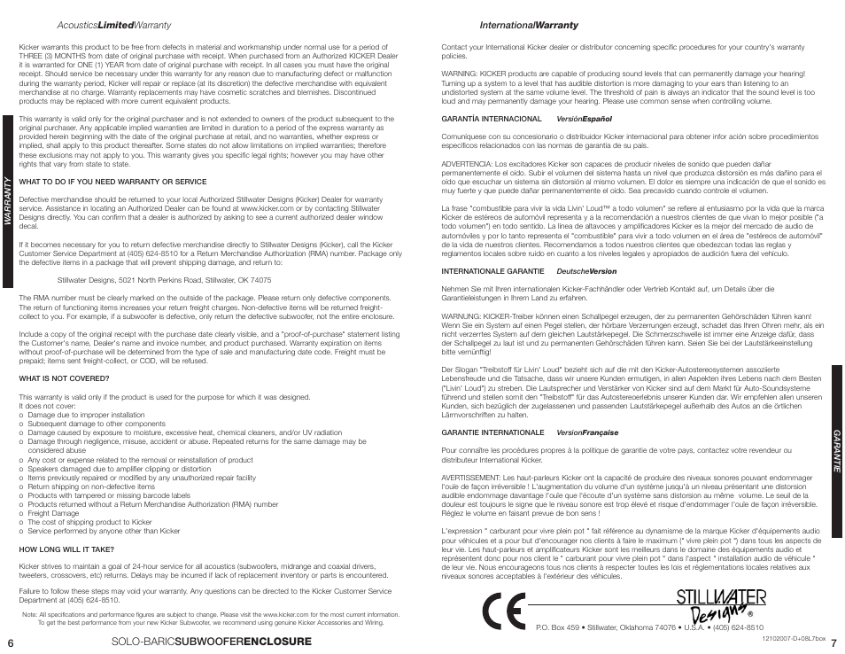 Solo-baric subwooferenclosure | Kicker VS12L7 User Manual | Page 4 / 4