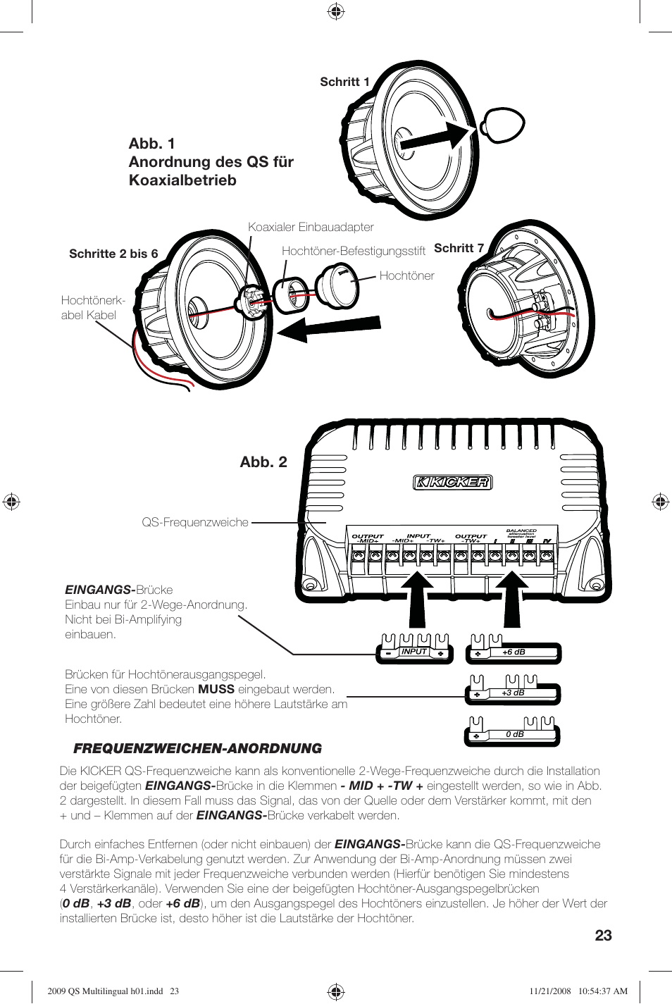 Abb. 2 abb. 1 anordnung des qs für koaxialbetrieb | Kicker QS60.2 User Manual | Page 23 / 40