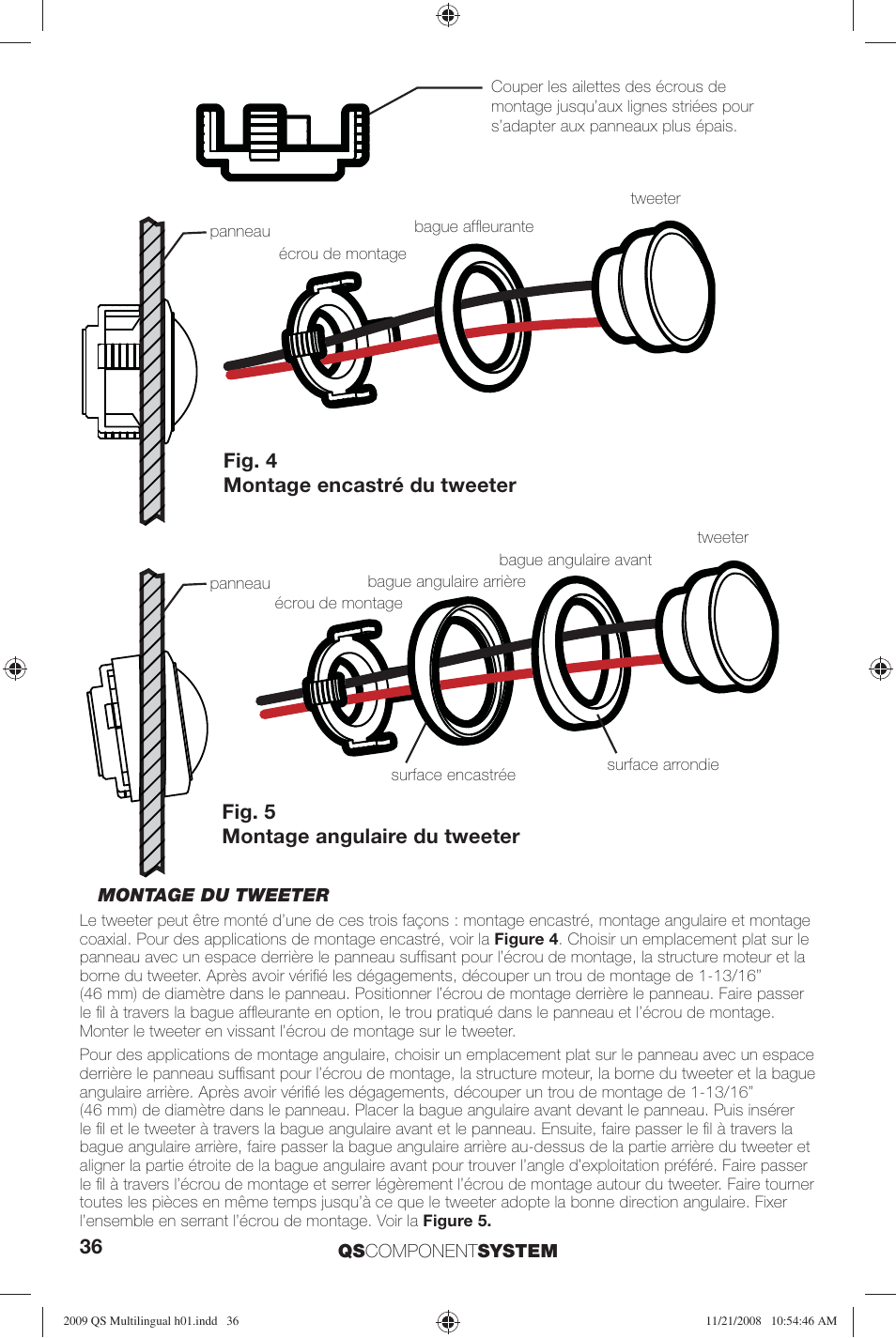 Fig. 4 montage encastré du tweeter, Fig. 5 montage angulaire du tweeter | Kicker QS60.2 User Manual | Page 36 / 40