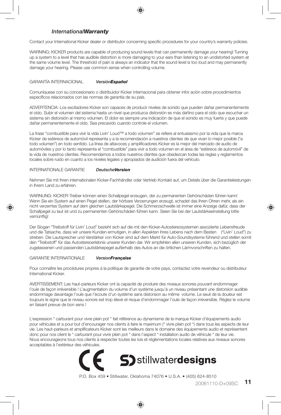Internationalwarranty | Kicker S10C User Manual | Page 11 / 12