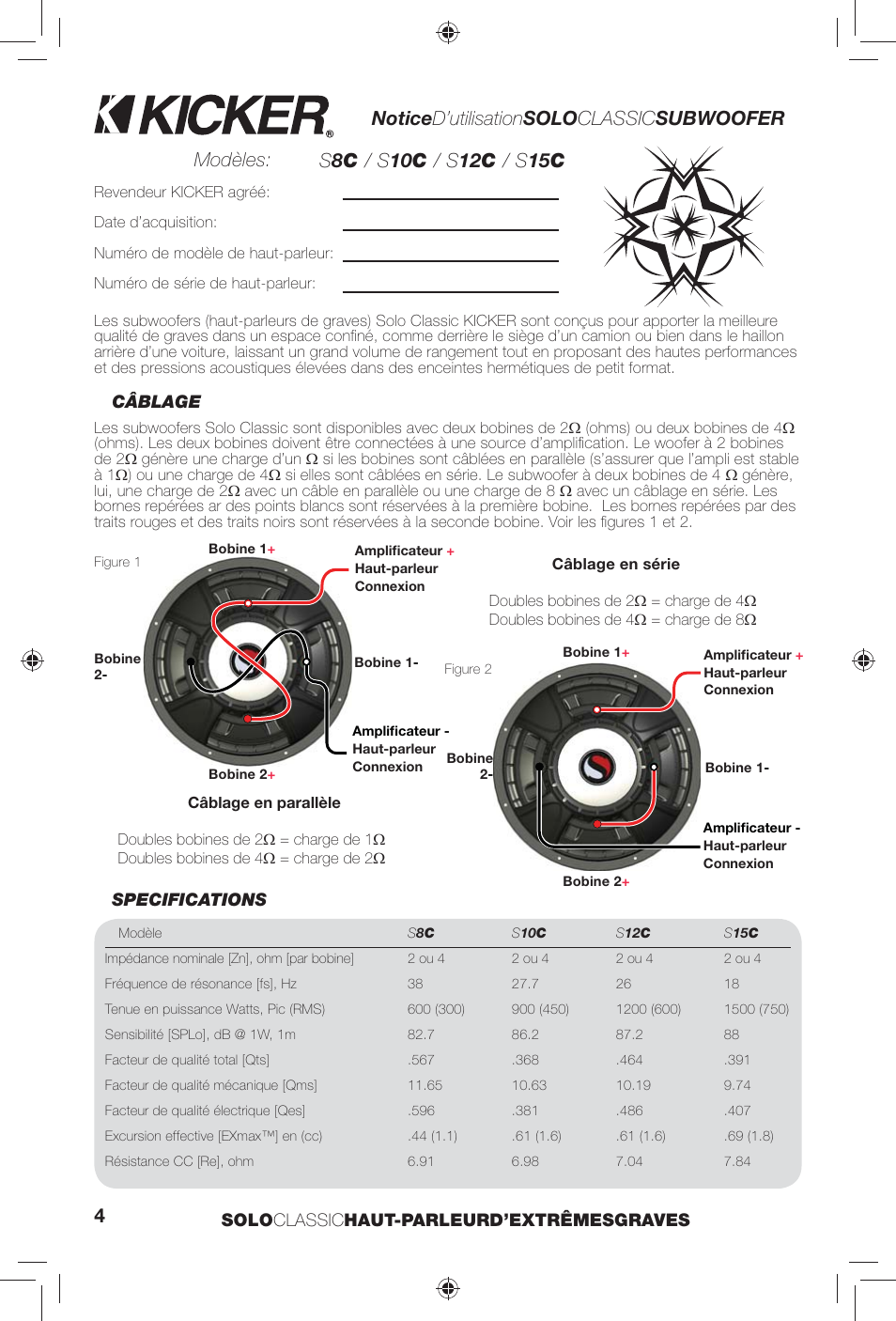 Notice d’utilisation solo classic subwoofer | Kicker S10C User Manual | Page 4 / 12