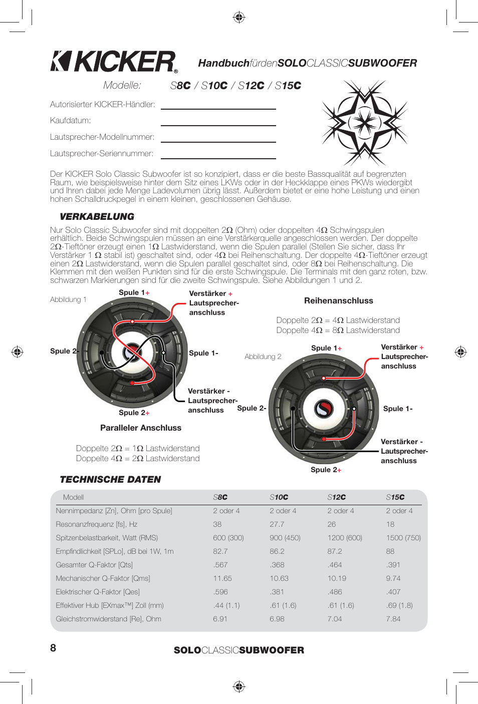 Handbuch fürden solo classic subwoofer | Kicker S10C User Manual | Page 8 / 12