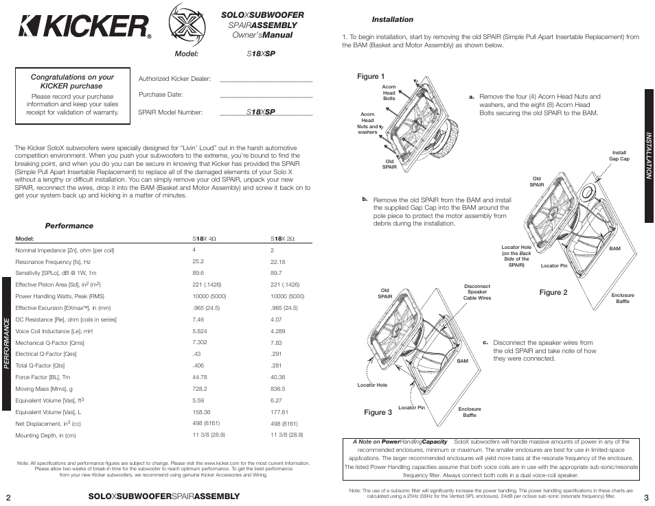 Solo x subwoofer spair assembly owner’s manual, Solo x subwoofer spair assembly 3 | Kicker S18XSP User Manual | Page 2 / 4